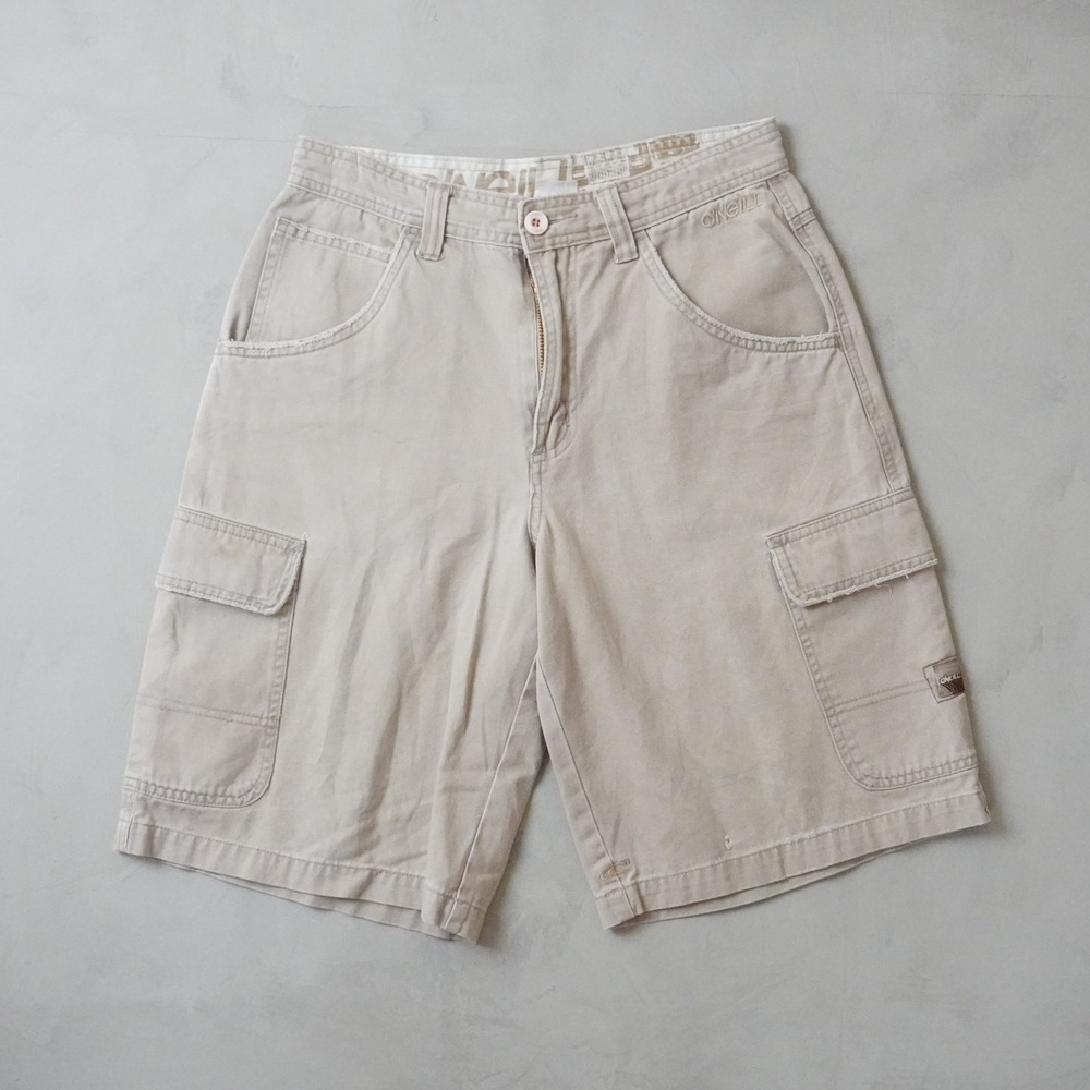Vintage O'Neill Cargo Shorts 32 Mens Khaki Tan Cotton Twill Surf Skate Y2K 90s